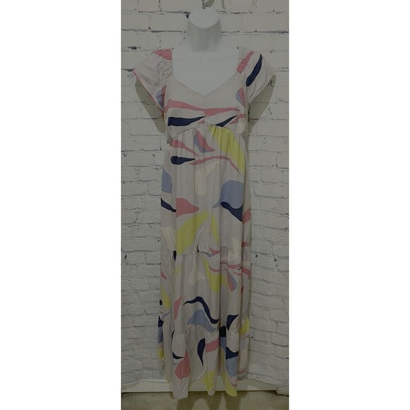 Isabel Maternity Multicolor Printed Tiered Midi Flutter Dress XS - Picture 2 of 7